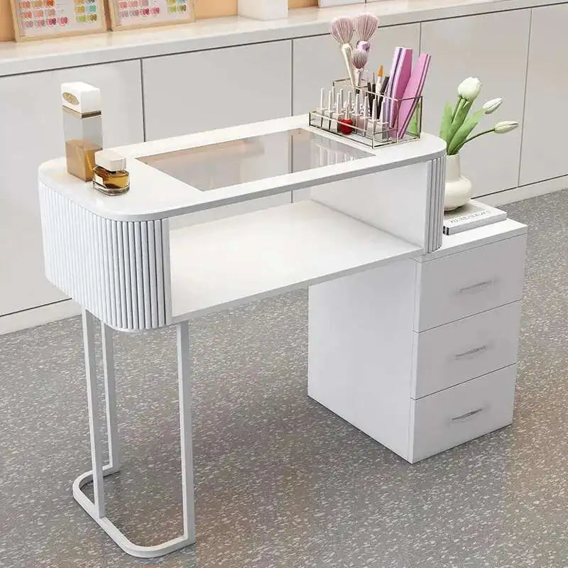 Simple Professional Nail Table Modern Luxury Nail Artist Manicure Table Wooden Storage Mesa De Manicure Salon Furniture KMNT