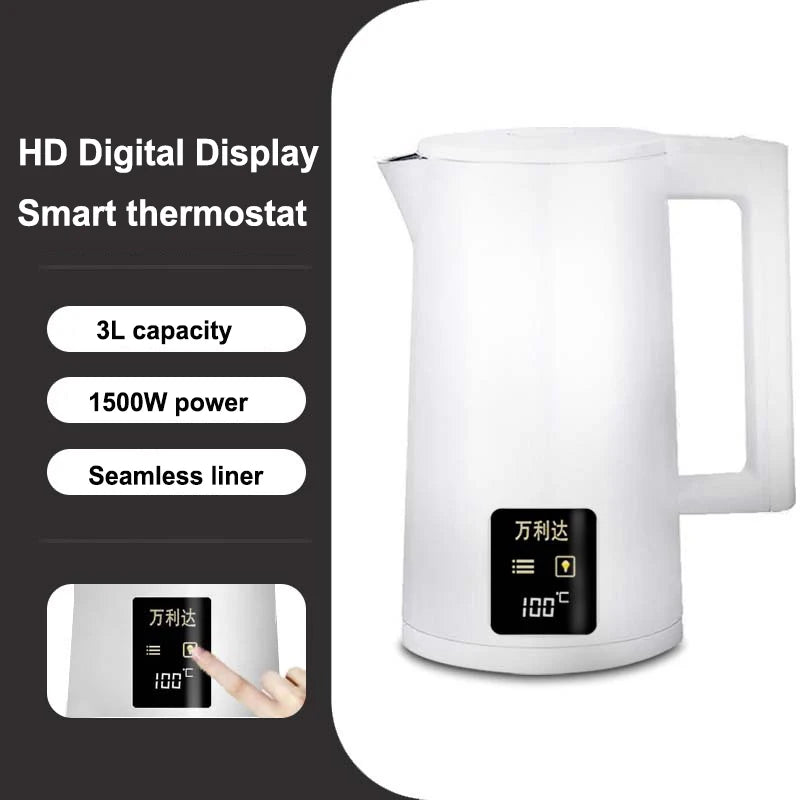 1500W LED Digital Display Electric Kettle 3L Stainless Steel Household Thermal Insulation Automatic Power-off Electric Kettle