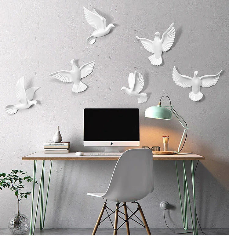 European White Three-dimensional Bird Wall Decoration Living Room Swallow Wall Hanging Abstract Animal Ornaments Home Decoration