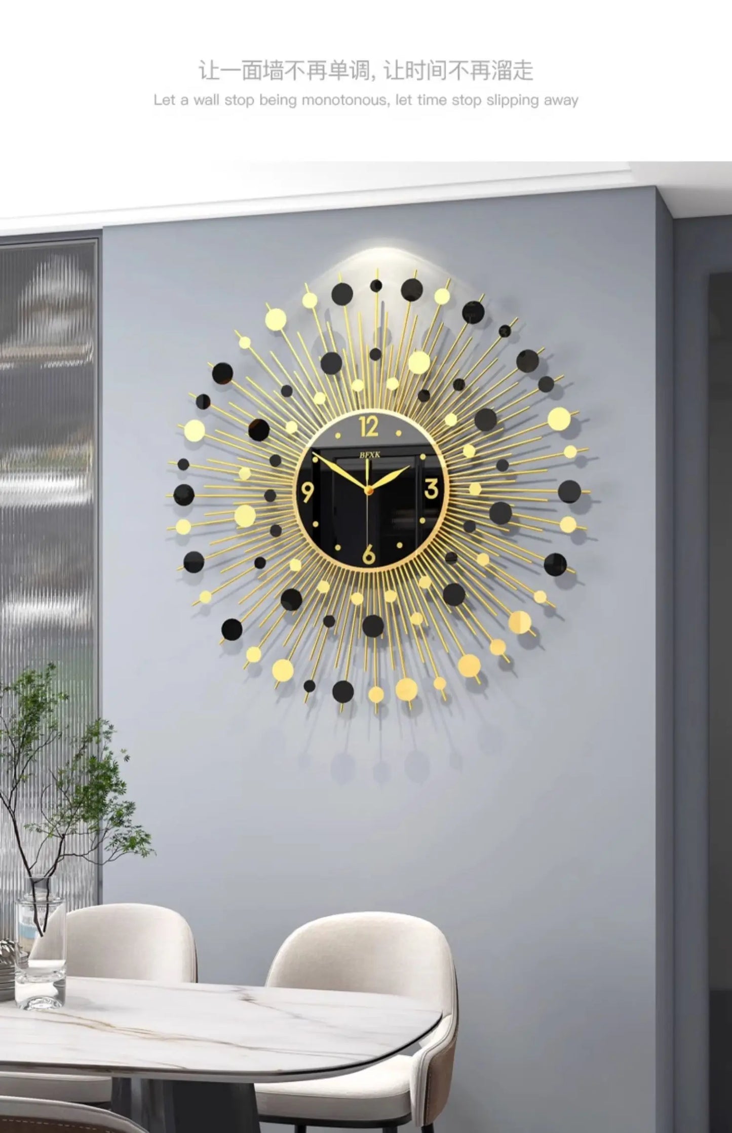 Modern Living Room Wall Clocks Gold Black Simple Stylish Wall Clock Art Unique Reloj De Pared Para Sala Home Furniture