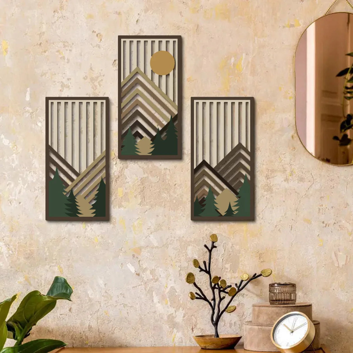 3pcs Wooden Wall Decor Set hollow wooden decoration, hanging wooden signs wall art decoration crafts
