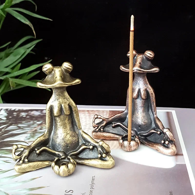 2 in 1 Backflow Incense Burner Metal Alloy Frog with Plate for White Sage Incense Sticks Holder Zen Home Decor Ashtray