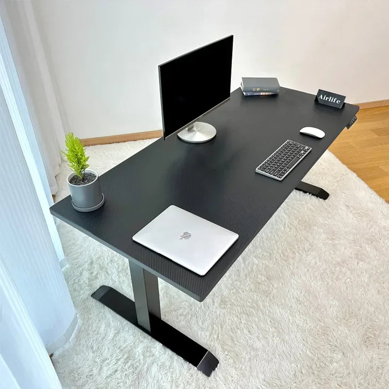 Electric Computer Table Vertical Desk Workstation Integrated Style Desktop Belt Lifting and Lowering Function Computer Desk 140x70cm