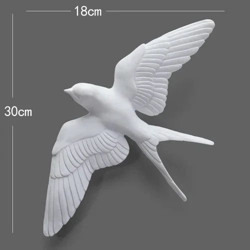 European White Three-dimensional Bird Wall Decoration Living Room Swallow Wall Hanging Abstract Animal Ornaments Home Decoration