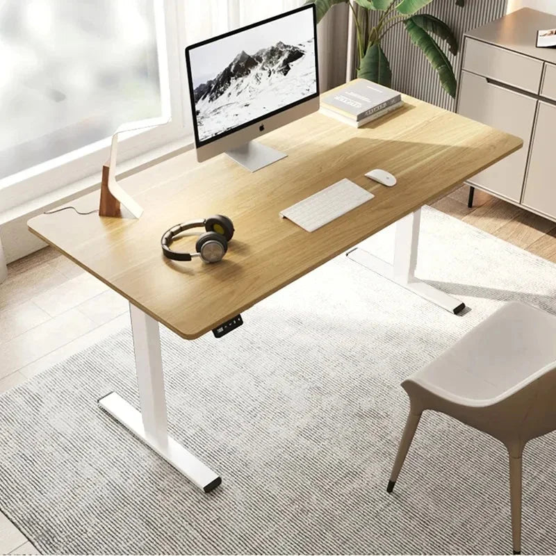 Electric Computer Table Vertical Desk Workstation Integrated Style Desktop Belt Lifting and Lowering Function Computer Desk 140x70cm