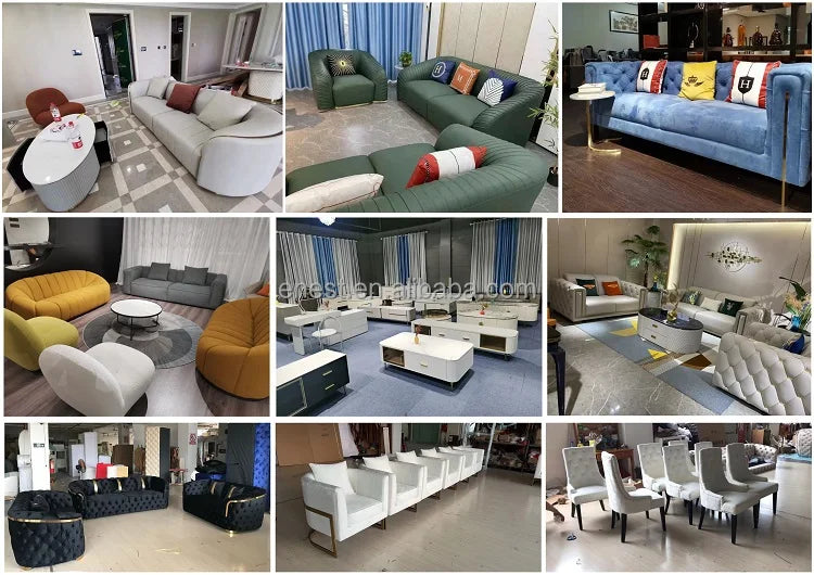 Modern European Style Luxury Villa Living Room Leather Sofa Set With Coffee Table TV Stand Furniture