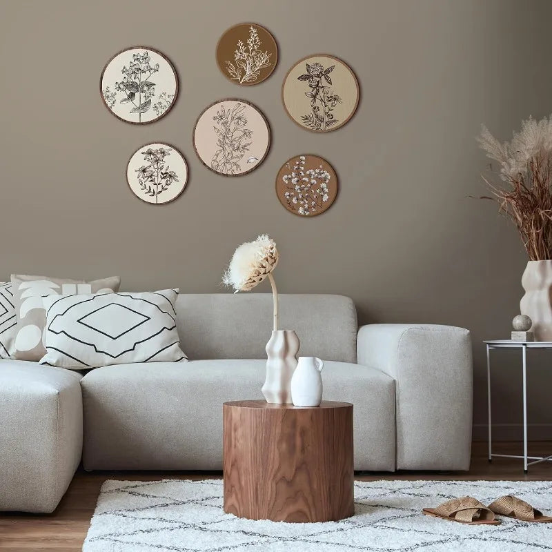 6Pcs Wooden Boho Wall Art, Bohemian Plant Hanging Decor, Rustic Farmhouse Wall Decor for Living Room, Bedroom & Office