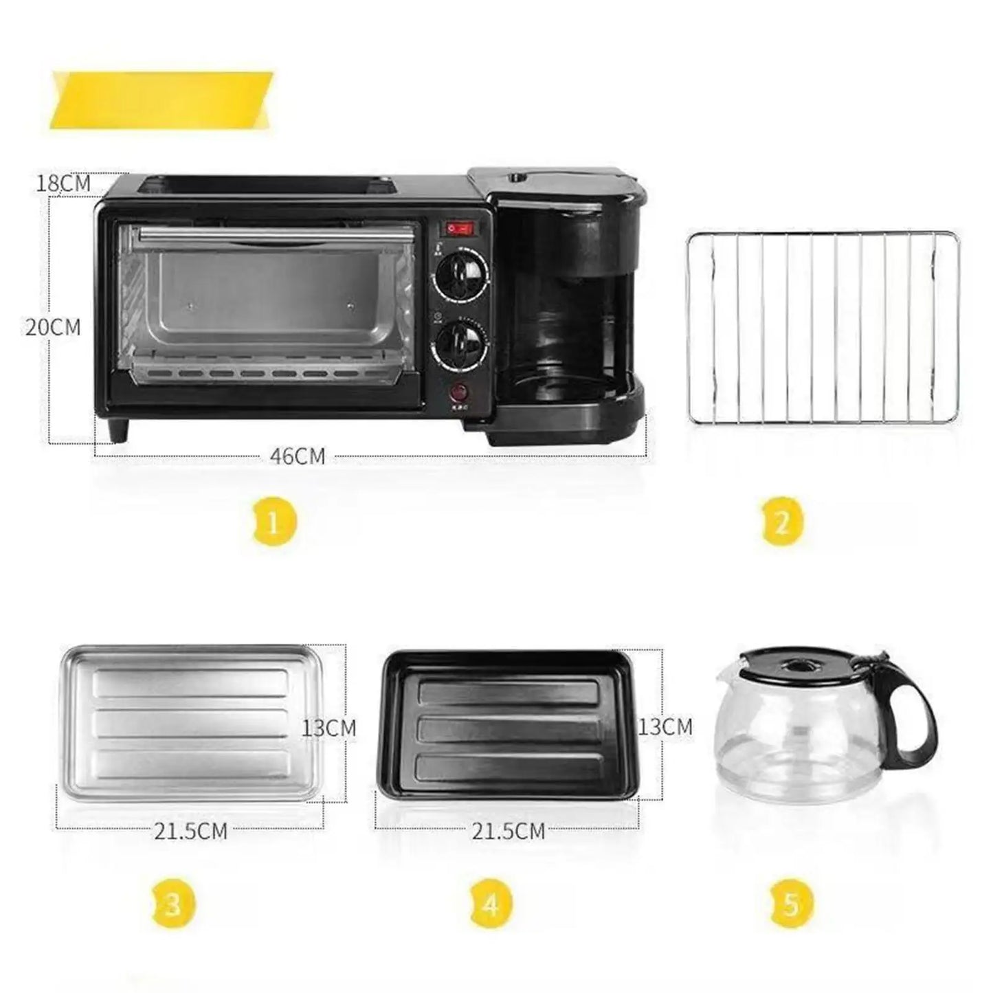 3 in 1 Breakfast Machine Small Kitchen Appliances with Glass Lid Toasters Oven Toaster Oven for Sausages Egg Sandwich Bread