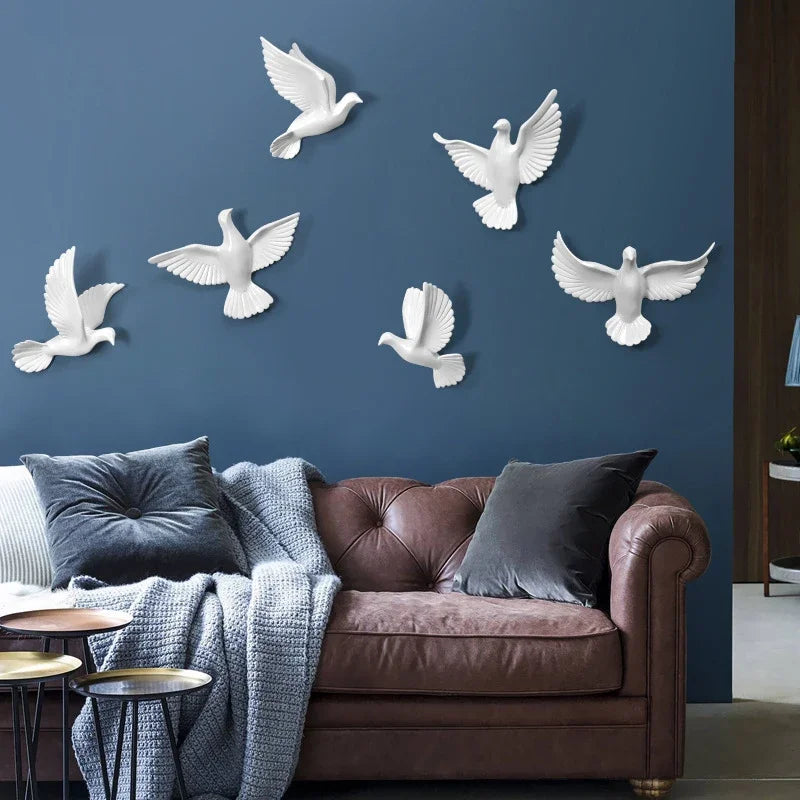 European White Three-dimensional Bird Wall Decoration Living Room Swallow Wall Hanging Abstract Animal Ornaments Home Decoration