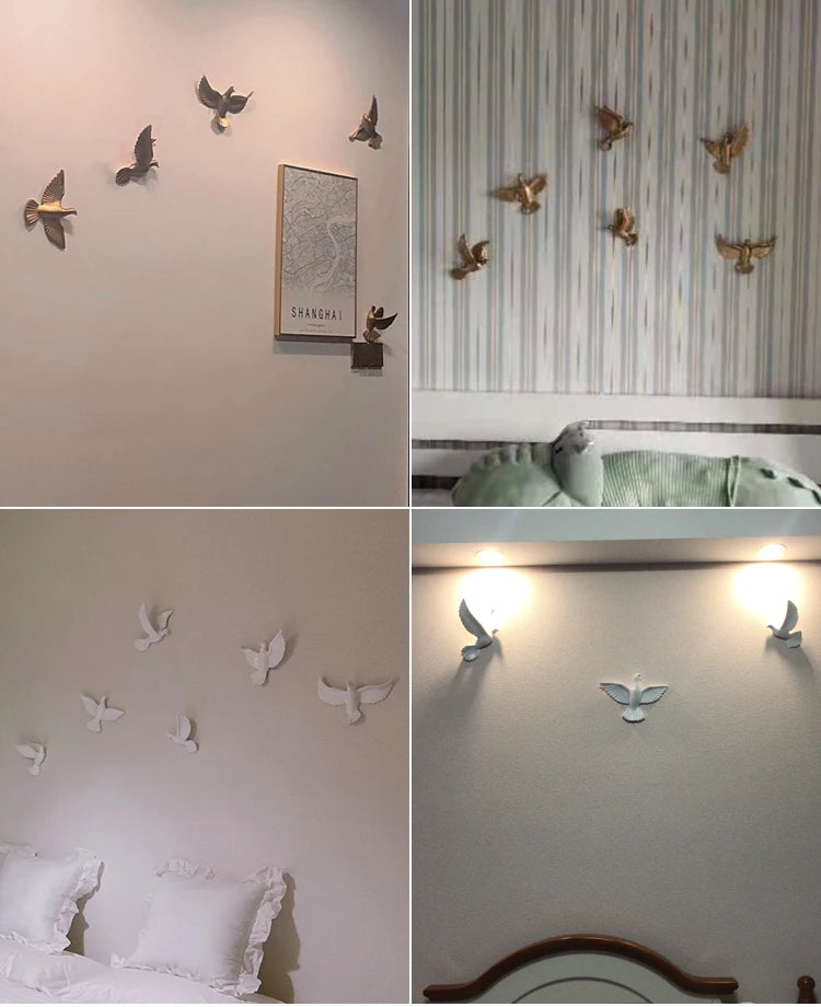 European White Three-dimensional Bird Wall Decoration Living Room Swallow Wall Hanging Abstract Animal Ornaments Home Decoration