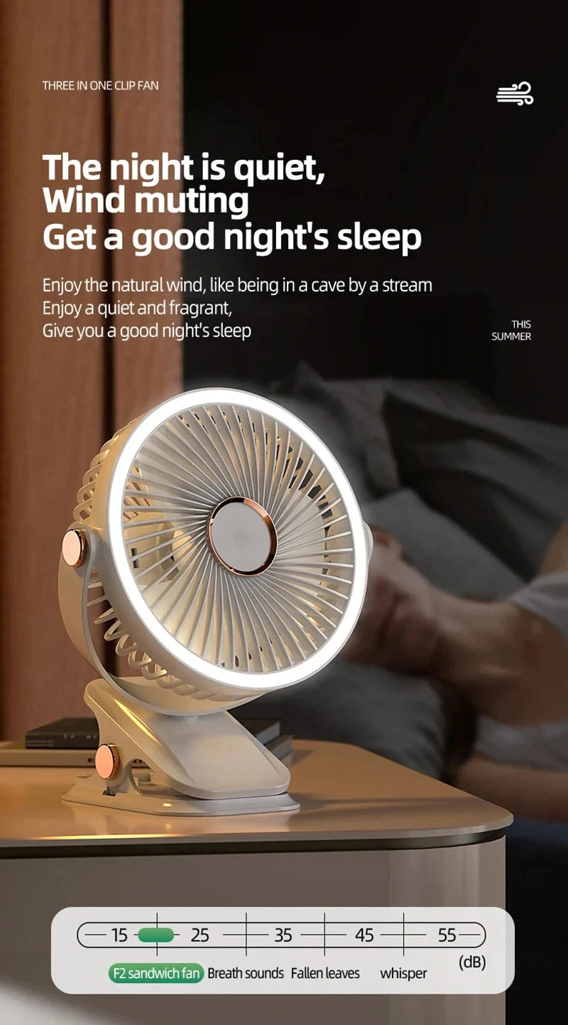 Xiaomi Portable Desktop Fan 3 Wind Speed Quiet Rechargeable Clip-on Air Circulator Wireless Hung Fan With LED Light Camping Home