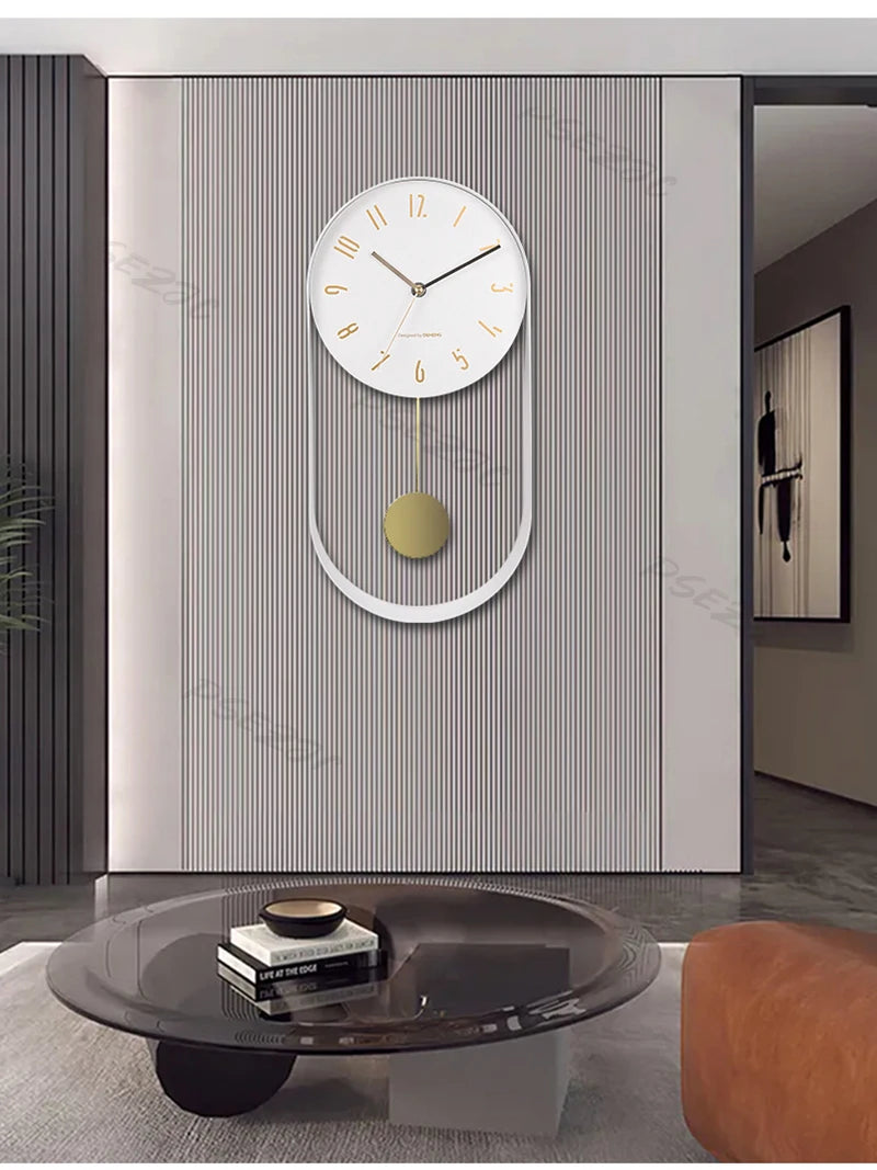 Bedroom Living Room Modern Decoration Single Pendulum Battery Driven Non Ticking Swinging Wall Clock