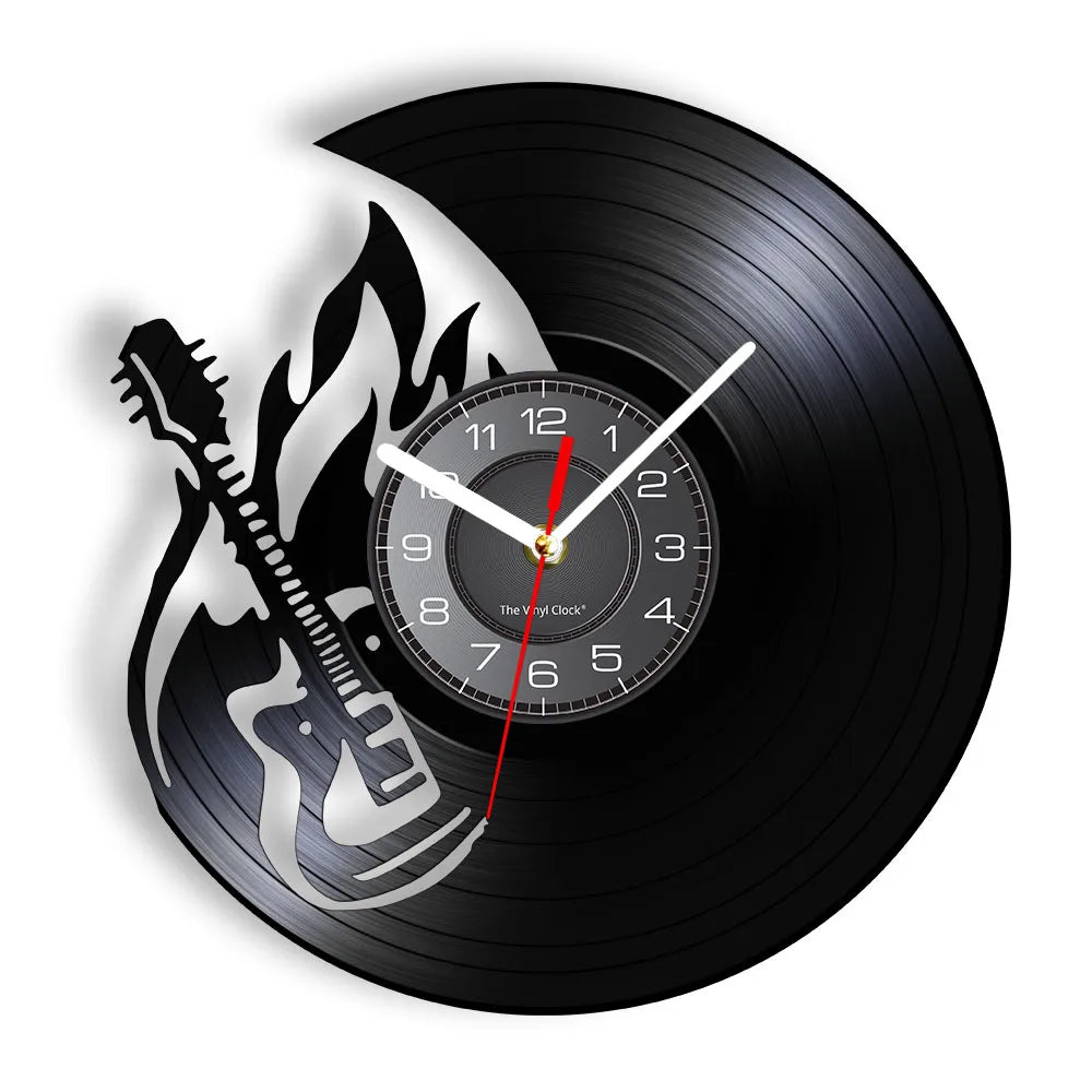 Guitar and Drum Kits Wall Clock Guitar Player Music Vinyl Record Clock Rock Music Instrument Guitar Wall Art Rock n Rock Gift