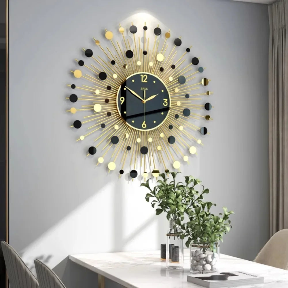 Modern Living Room Wall Clocks Gold Black Simple Stylish Wall Clock Art Unique Reloj De Pared Para Sala Home Furniture