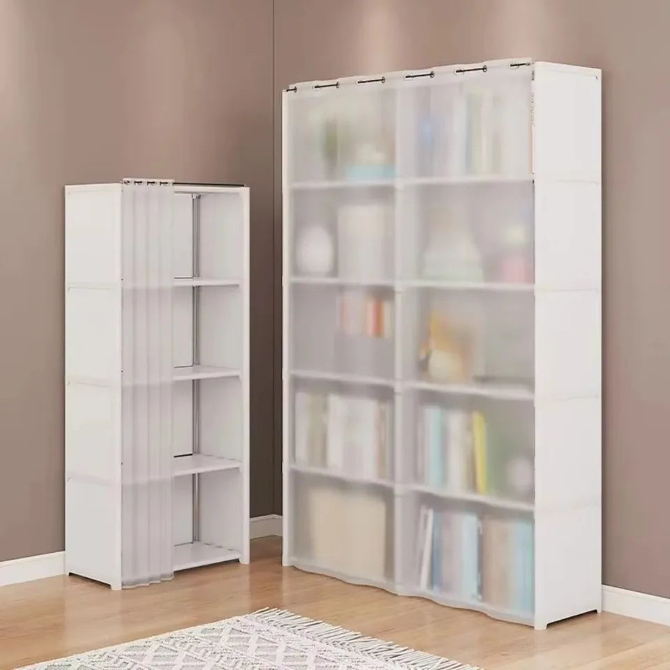 Multifunctional Dustproof Cabinet Easy Assembly Portable Clothes Organizer Cabinet with Curtains Multipurpose She Book Holder