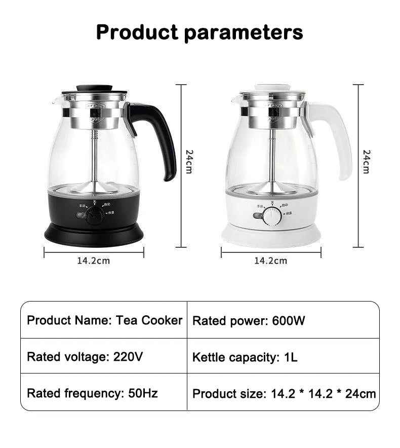 Electric Kettle Coffee Tea Maker Brewer Black Pu 'er Glass Kettles Steam Teapot Automatic Health Tea Infuser Pot Boiling Set 1L