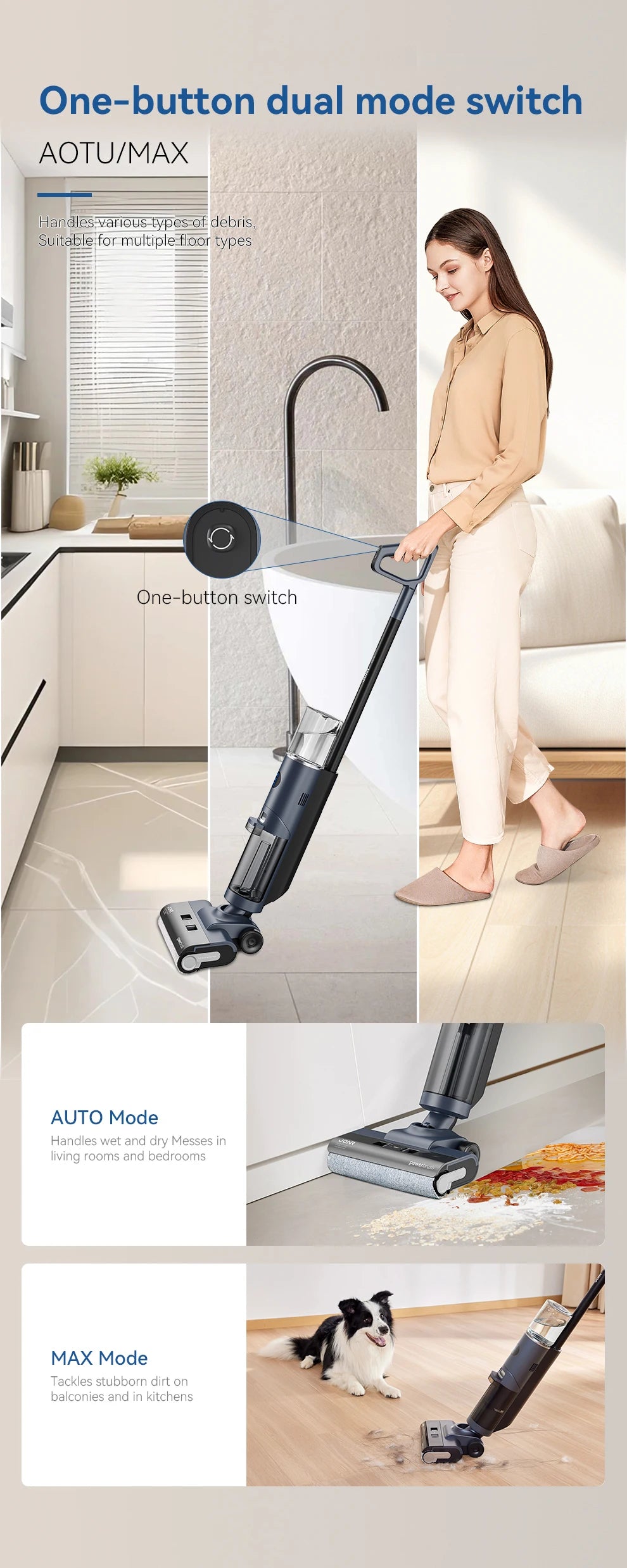 JONR ED12 Pro Cordless Vacuum Cleaner Wet & Dry Vertical Vacuum Cleaner with Hot Air Dry Self-Cleaning For Smart Home Appliances