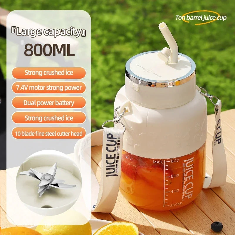 Wireless Portable Juicing Bucket Electric 800ml Sports Cup Fresh Fruit Juicer With Large Capacity and 10 Stainless Steel Blades
