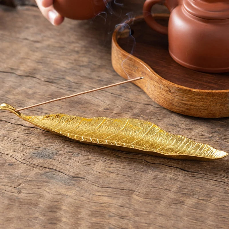 Creative Antique Leaf Incense Burner Zinc Alloy Bodhi Leaf Incense Holder Ash Catcher Office Home Desktop Decoration Zen Durable