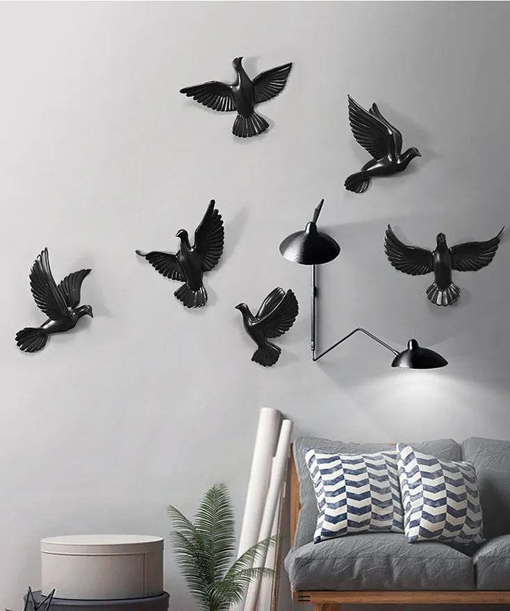 European White Three-dimensional Bird Wall Decoration Living Room Swallow Wall Hanging Abstract Animal Ornaments Home Decoration
