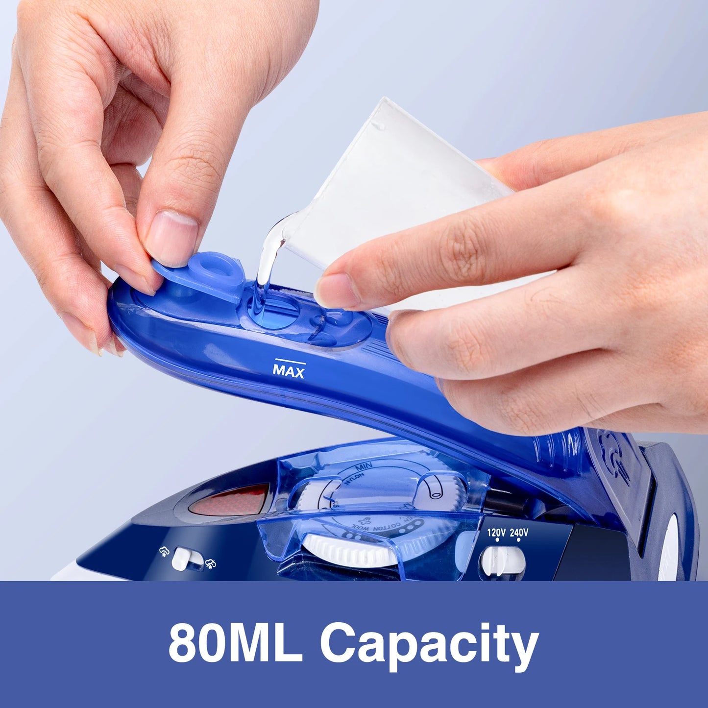 Travel Iron Steam Iron, Folding Handle, Temperature Selector, 1100W Steam Clothes Iron, Double Voltage 120V-240V, Stainless Steel Sole, 80ml Tank