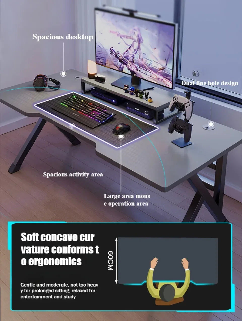 Esports Gaming Table Modern Luxury Iron Computer Desks Large Capacity Stable Structure Computer Table Simple Bedroom Office Desk