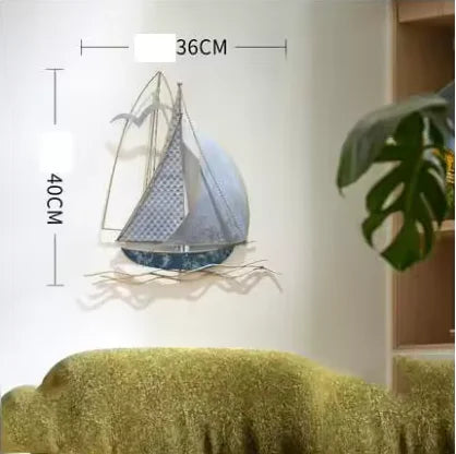Modern Wrought Iron Sailboat Wall Mural Hotel 3D Wall Sticker Decoration Home Livingroom Background Wall Hanging Ornament Crafts