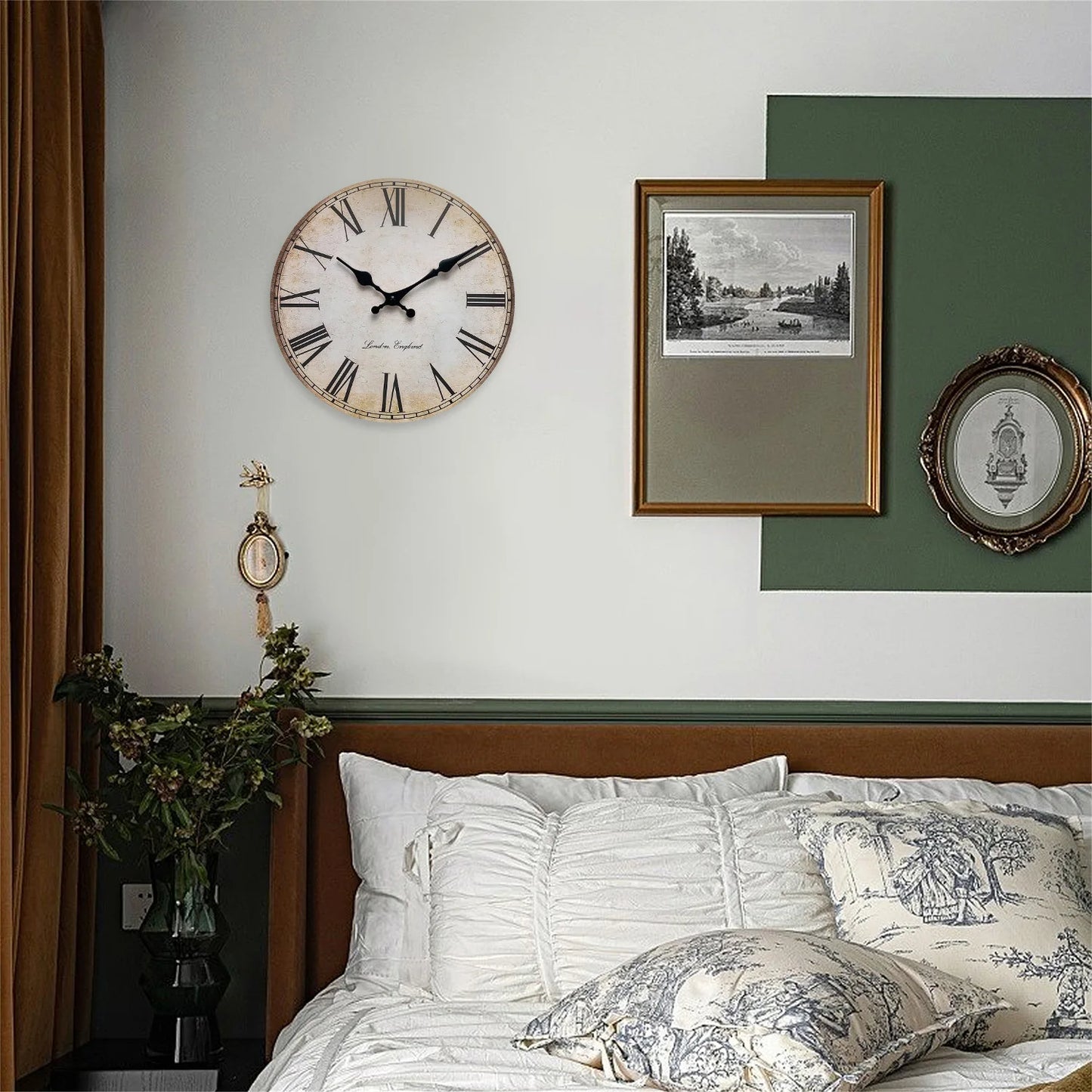 European Retro Roman Numeral Wooden Wall Clock Living Room Bedroom Kitchen Home Decoration Clock Wall Clock Silent Quartz Clock Holiday Gift 10 Inches 12 Inches 14 Inches 16inch (Without Batteries)
