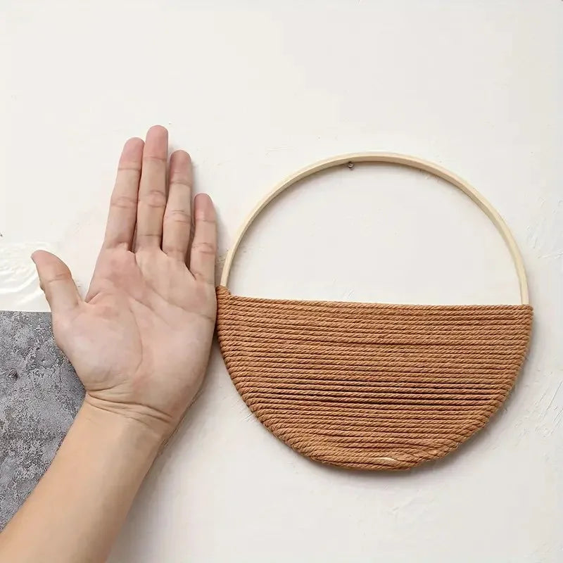 Bohemian Macrame Wall Hanging - Modern Circle Wall Art Set for Minimalist Home Decor, Handwoven Boho Wall Decor