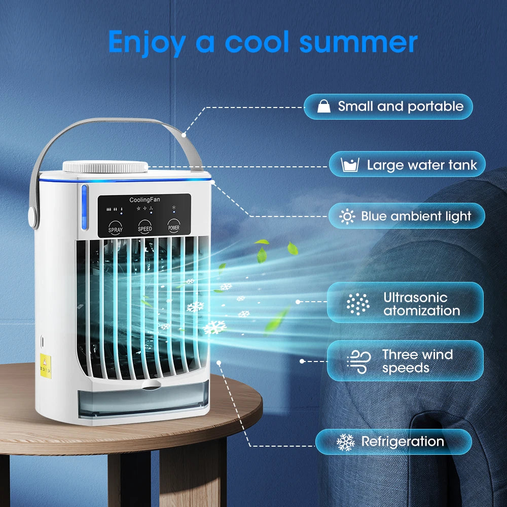Household Air Conditioner LED Night Light Air Cooler Fan Portable Humidifier Desktop Mist Cooling Fan For Office Home Mini Fan