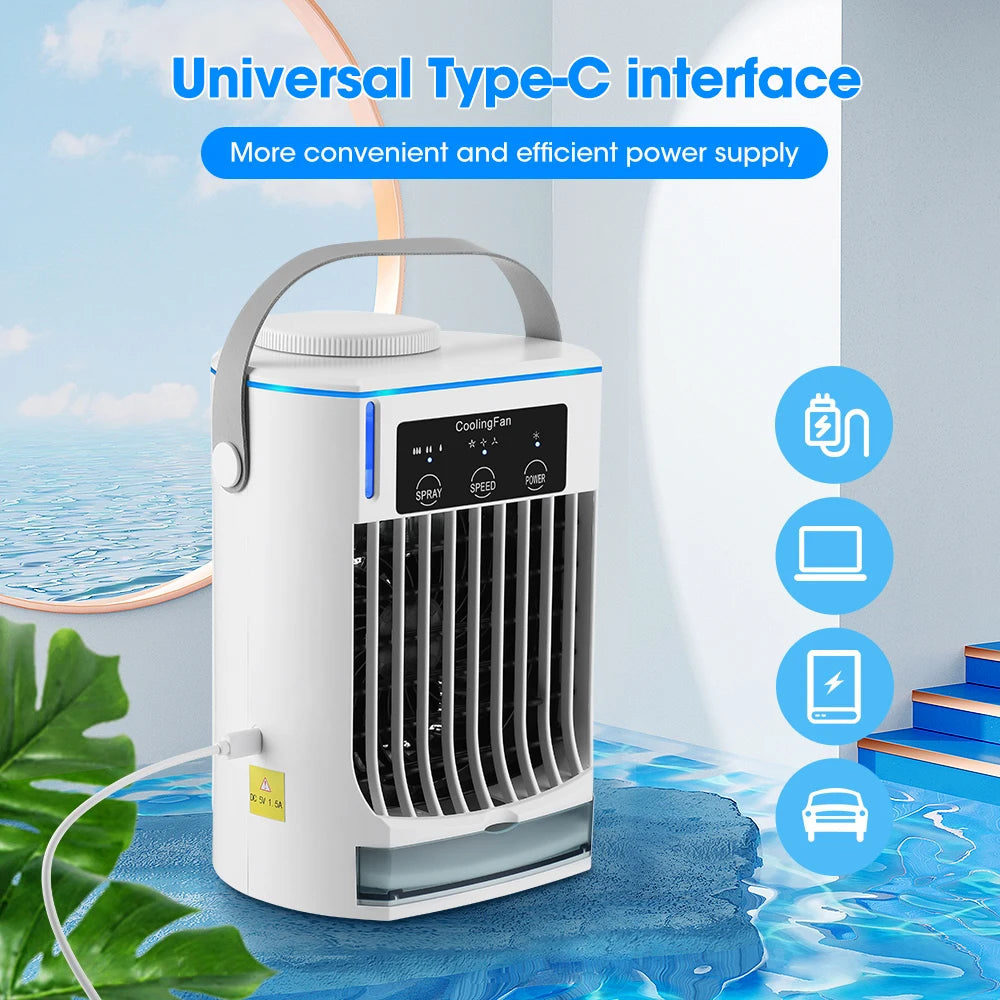 Household Air Conditioner LED Night Light Air Cooler Fan Portable Humidifier Desktop Mist Cooling Fan For Office Home Mini Fan
