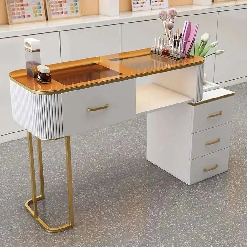 Simple Professional Nail Table Modern Luxury Nail Artist Manicure Table Wooden Storage Mesa De Manicure Salon Furniture KMNT