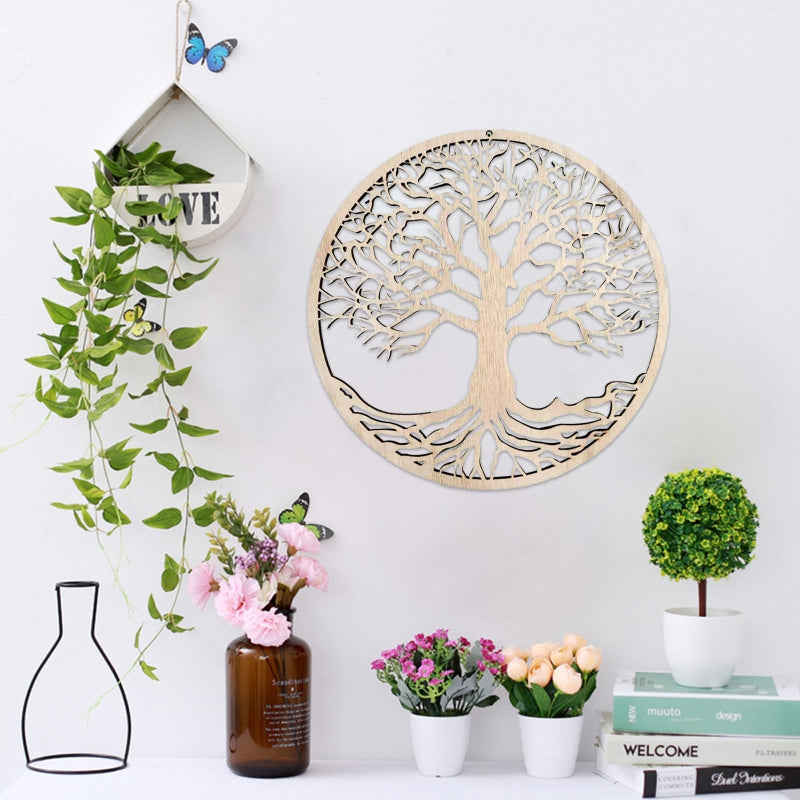 Tree of Life Wooden Wall Art Decor Hanging Crafts Hollow Ornament for Home Bedroom Living Room Decoration Housewarming A0KE