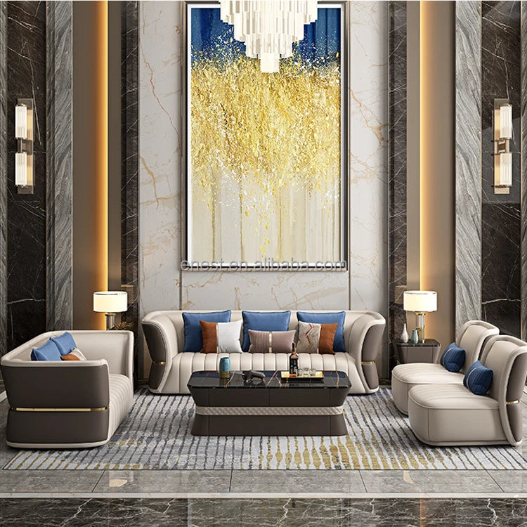 Modern European Style Luxury Villa Living Room Leather Sofa Set With Coffee Table TV Stand Furniture