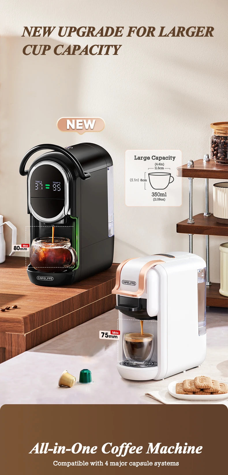 CAFELFFE 4in1 Capsule Coffee Machine Hot/Cold Multiple Espresso Cafetera Cappuccino Coffee Maker Dolce Gusto Nespresso Powder 19