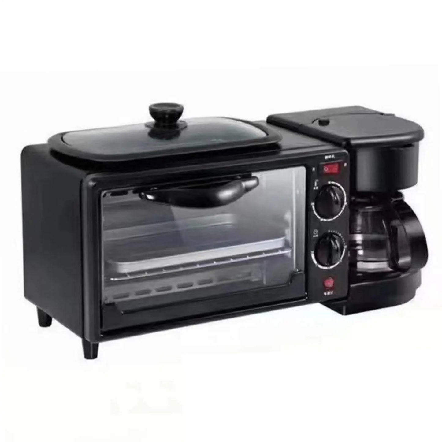 3 in 1 Breakfast Machine Small Kitchen Appliances with Glass Lid Toasters Oven Toaster Oven for Sausages Egg Sandwich Bread