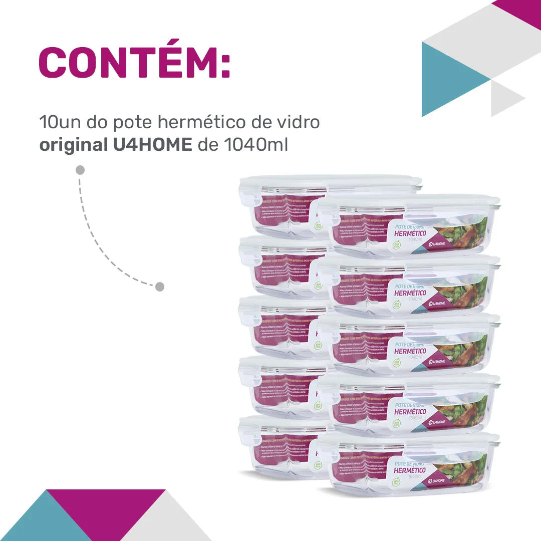 White 1040ml Rectangular 10 Pots Airtight Glass KIT