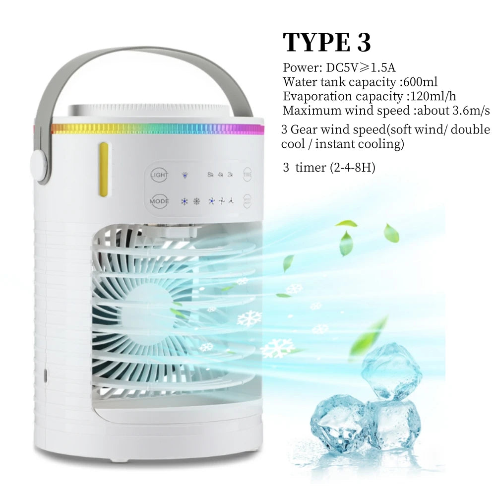 Household Air Conditioner LED Night Light Air Cooler Fan Portable Humidifier Desktop Mist Cooling Fan For Office Home Mini Fan