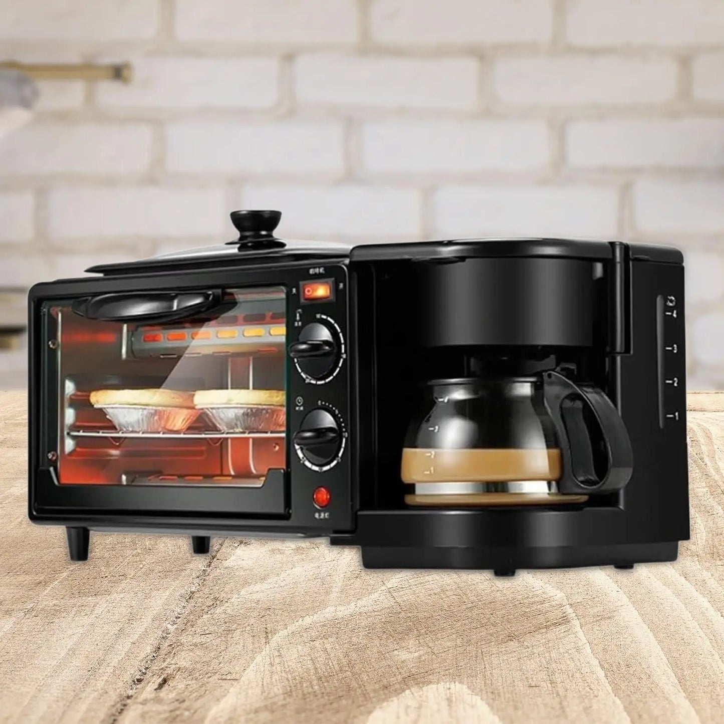 3 in 1 Breakfast Machine Small Kitchen Appliances with Glass Lid Toasters Oven Toaster Oven for Sausages Egg Sandwich Bread