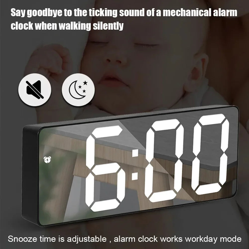Clock Desk Large Digital Wall Clock Desk Office Items Children's Curved Decorations. Alarm Electronics Electronic Led Mirror