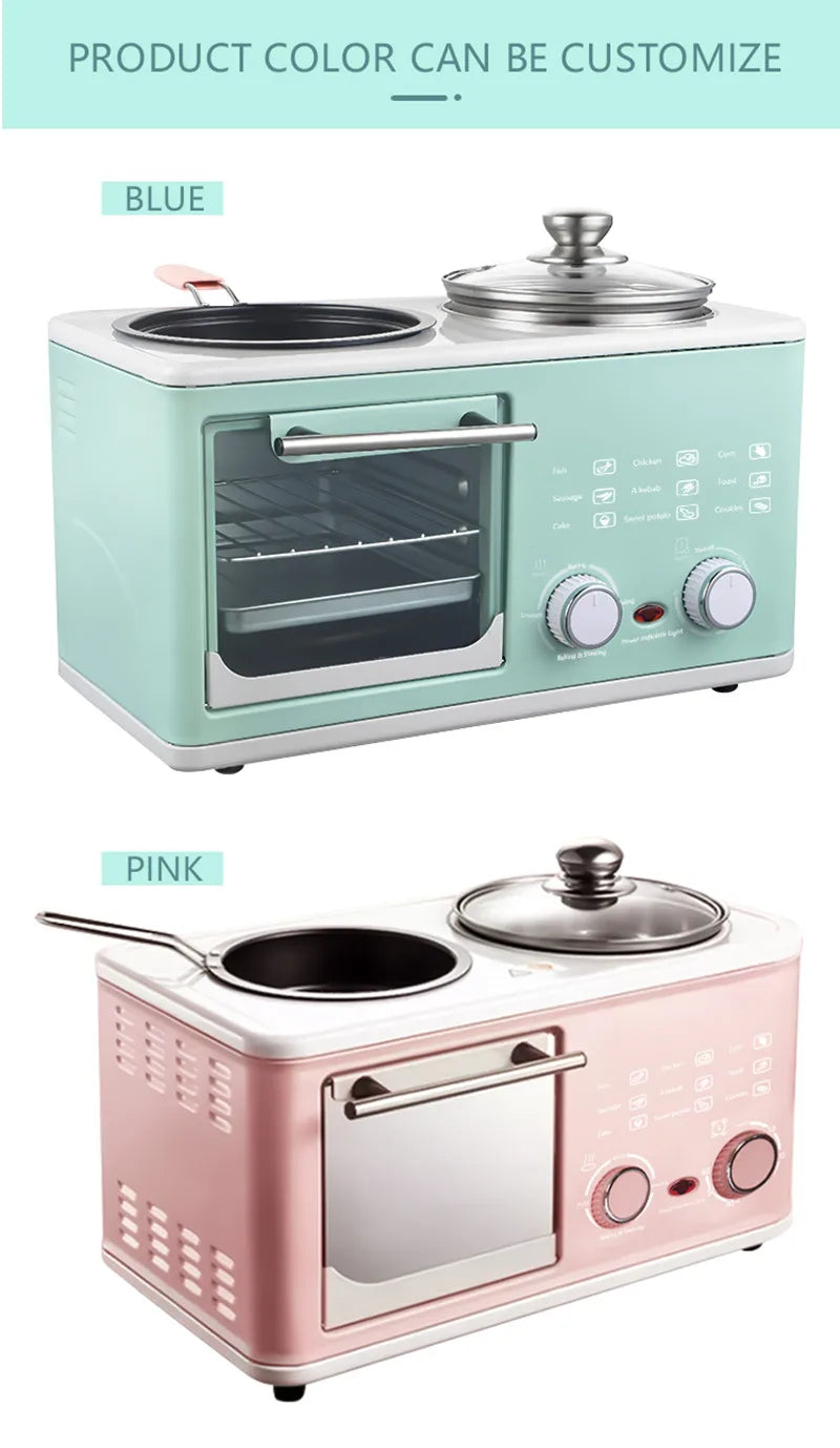 Household Electric 4 in 1 Breakfast Machine Mini Bread Toaster Baking Oven Omelette Fry Pan Hot Pot Boiler Food Steamer