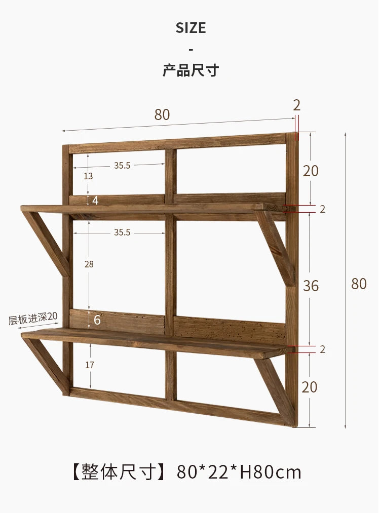 Wall Hanging Mounted Double Layer Display Rack, Teapot Storage, Solid Wood, Floating Shelves, Living Room Furniture