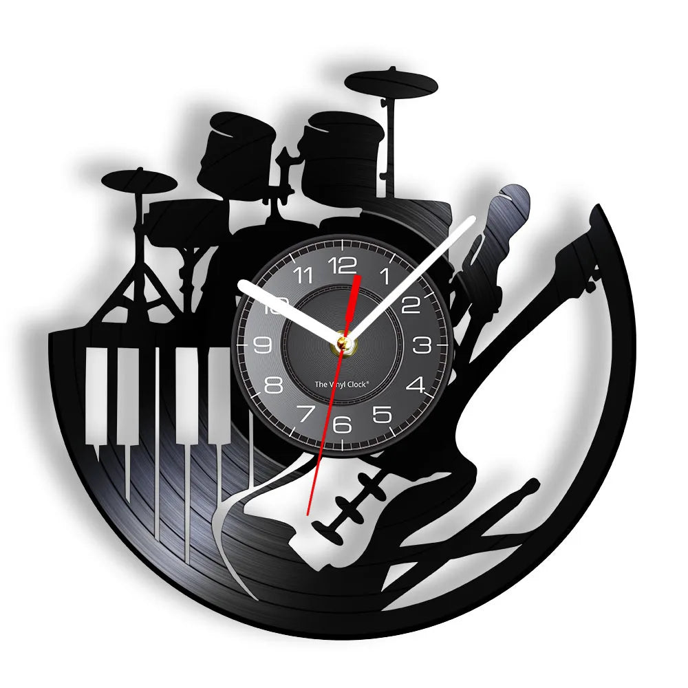 Guitar and Drum Kits Wall Clock Guitar Player Music Vinyl Record Clock Rock Music Instrument Guitar Wall Art Rock n Rock Gift