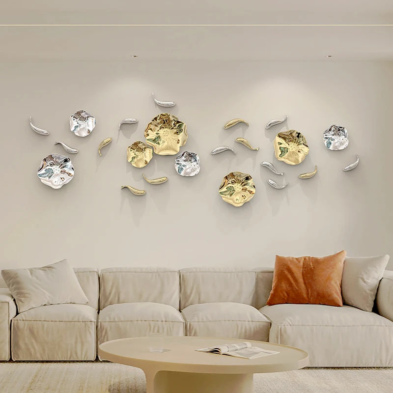 Stereo Resin Background Wall Decoration Carp Fish Lotus Leaf Gold Wall Pendant Chinese Bionics Home Decoration Accessories