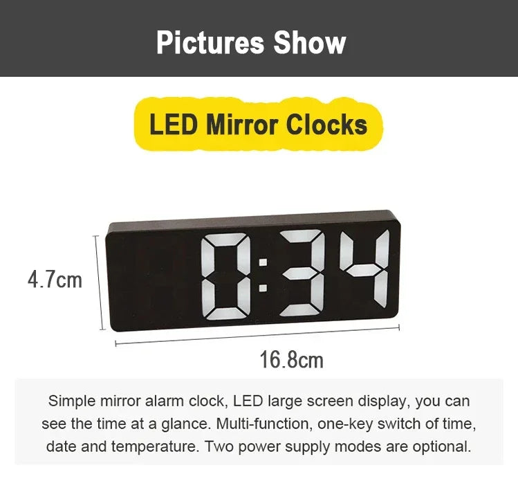 Clock Desk Large Digital Wall Clock Desk Office Items Children's Curved Decorations. Alarm Electronics Electronic Led Mirror