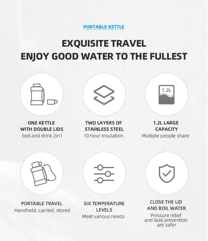 1.2L Electric Kettle Portable Kettle 316 Stainless Steel Kettle Reservation Insulation Kettle Automatic Power Off Adjust Tempera
