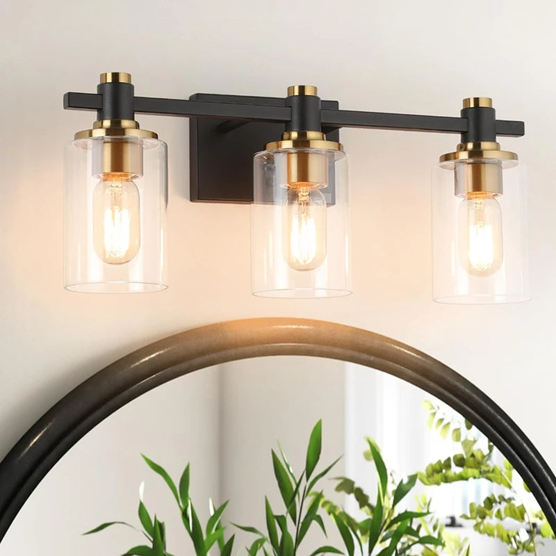 3-Light Modern Bathroom Vanity Light Fixture Above Mirror, Metal & Glass Construction, Hardwired for Easy Installation