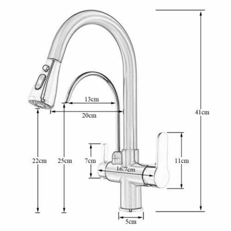 SHBSHAIMY Golden Kitchen Tap Pull Down Purified Water Faucet 360 Rotation Double Handles Single Hole Cold and Hot Water Mixers