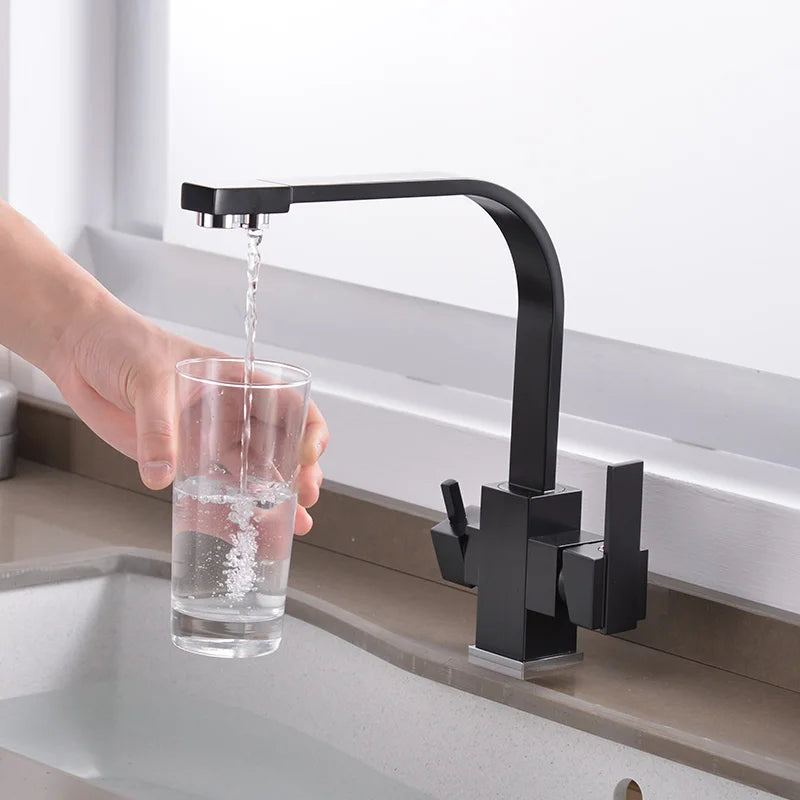ROVATE Black Filtered Kitchen Faucet 3 Way Drinking Kitchen Water Filter Tap Cold and Hot Sink faucet
