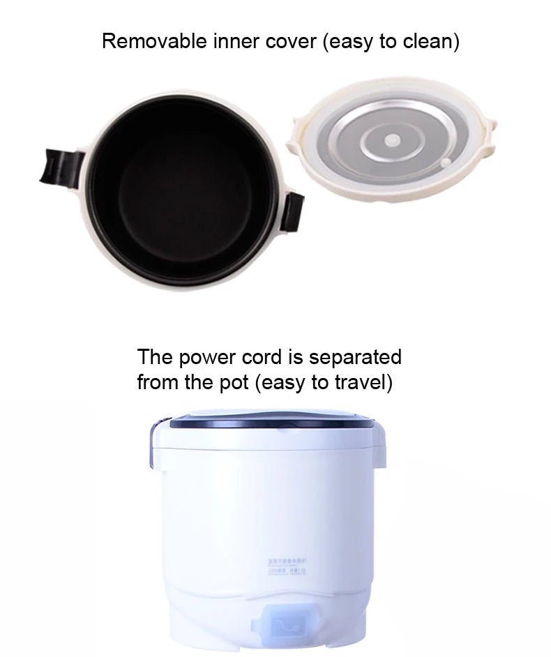 12V 24V Mini Rice Cooker Car Truck Soup Porridge Cooking Machine Food Steamer Electric Heating Lunch Box Meal Heater Warmer 2L